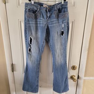 Mudd Flare Jeans Womens 15 Y2K Low Rise Distressed Rhinestone Western Denim35x31